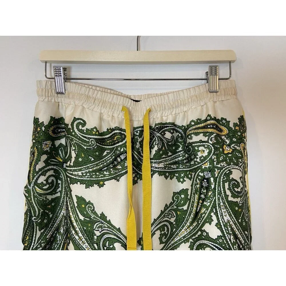 J.Crew Relaxed Pants Wide Leg Paisley Print Cream Green Yellow Size 10